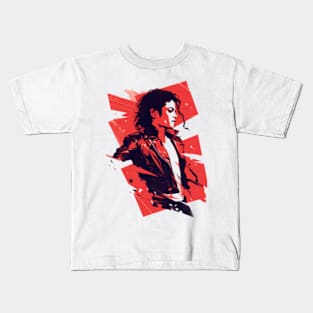 Pop King in a Leather Jacket - Red Backdrop - Pop Music Kids T-Shirt